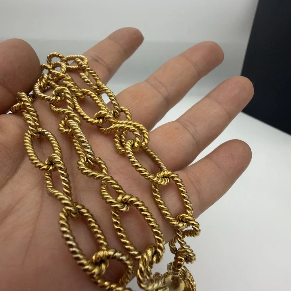 Vtg JUST CAVALLI Fleur De Liss Snake Necklace Chunky Gold Tone Sepant Y Drop